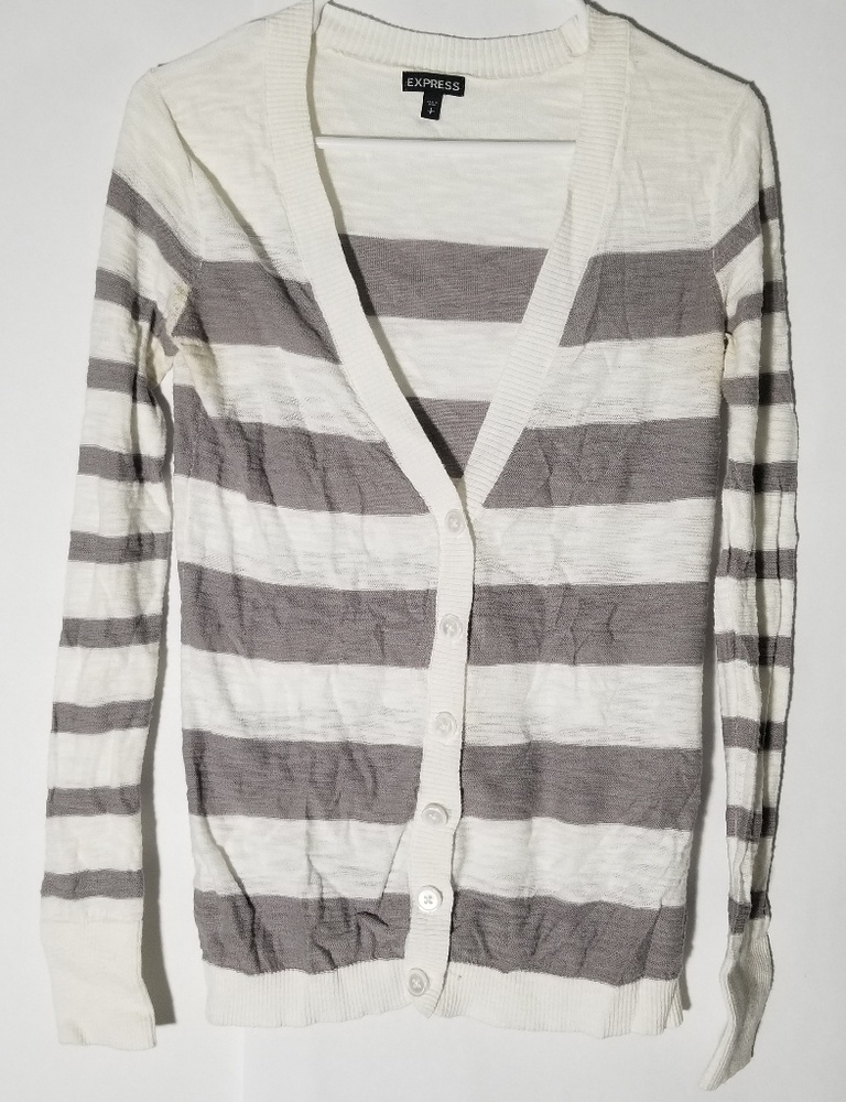Express Tan and cream striped v neck sweater